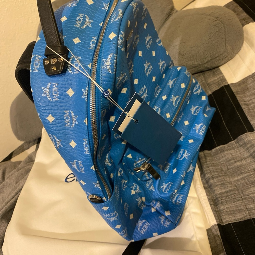 Rare* Mcm Vibrant Blue Patterned Backpack Authent… - image 7